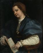 Andrea del Sarto Lady with a book of Petrarch's rhyme oil painting